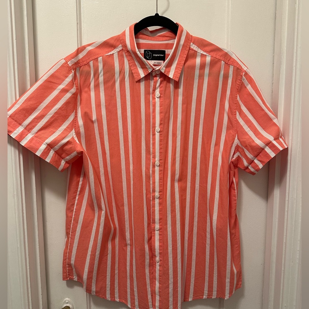 Original Use salmon/coral and White Striped Button-Down Shirt size Large